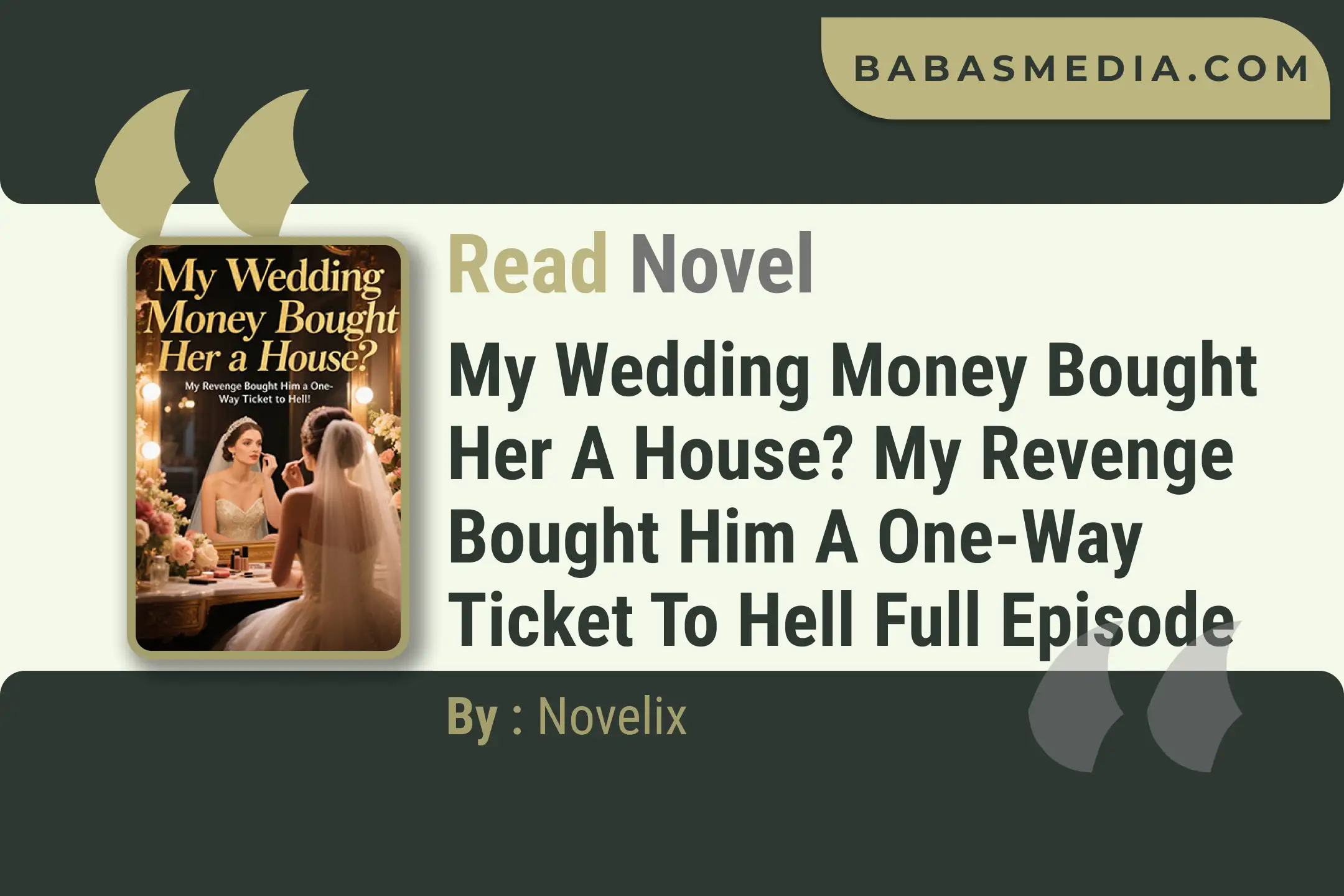 My Wedding Money Bought Her a House? My Revenge Bought Him a One-Way Ticket to Hell Novel By Novelix Read Reviews