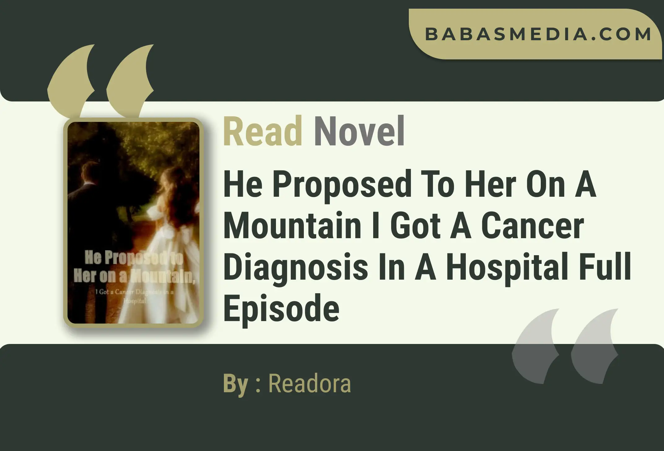 He Proposed to Her on a Mountain I Got a Cancer Diagnosis in a Hospital Novel By Readora Read Reviews